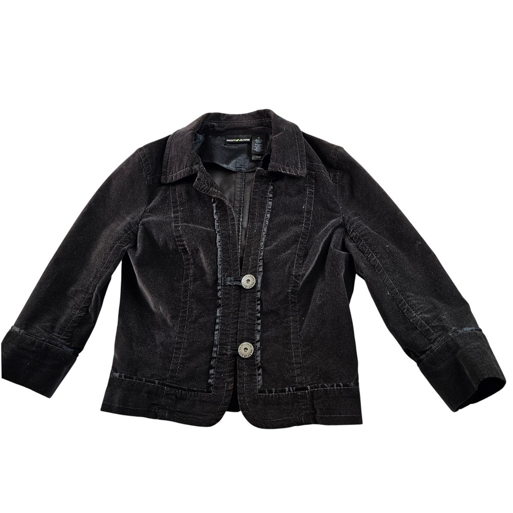 DKNY Jeans Velour Blazer Jacket Women's Size M Black Sleeve Button‎ Front